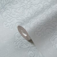 Barock-Tapete mit Ornamenten Hellgrau Silber &ndash;...