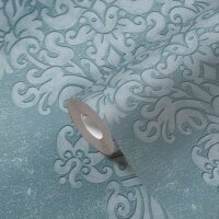 Barock-Tapete mit Ornamenten Blau Silber &ndash;...