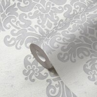 Barock Tapete mit Ornamenten Wei&szlig; Grau &ndash;...