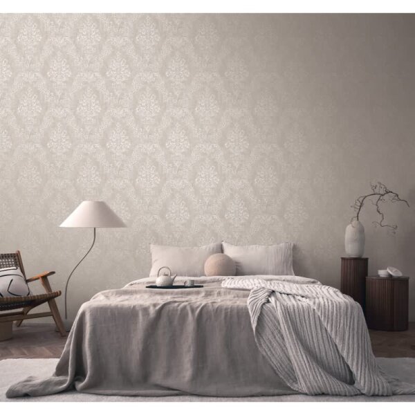 Barock-Tapete mit Ornamenten Beige Silber – Vliestapete edel – Mustertapete AS-Creation (397656)