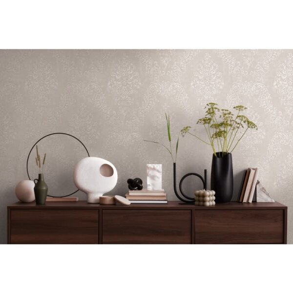 Barock-Tapete mit Ornamenten Beige Silber – Vliestapete edel – Mustertapete AS-Creation (397656)