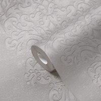 Barock-Tapete mit Ornamenten Beige Silber &ndash;...