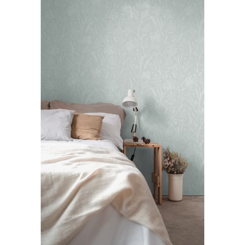 Florale Muster Tapete Mint Weiß – Vliestapete mit feinem Gräsermotiv – Strukturtapete AS-Creation (397662)