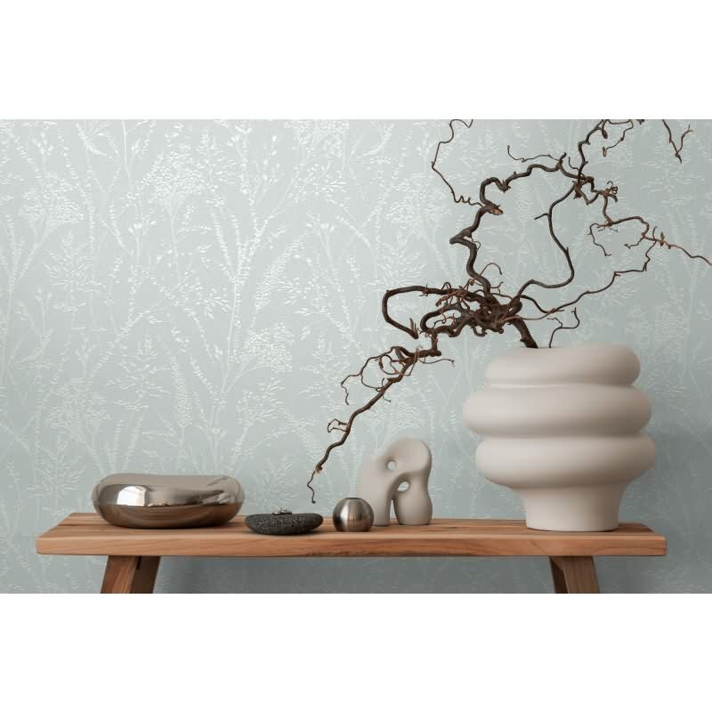 Florale Muster Tapete Mint Weiß – Vliestapete mit feinem Gräsermotiv – Strukturtapete AS-Creation (397662)