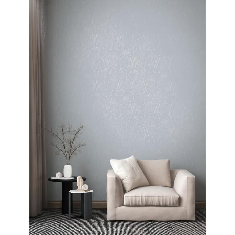 Florale Mustertapete Blau Grau – Vliestapete mit Gräser Motiv – Strukturtapete dezent AS-Creation (397663)