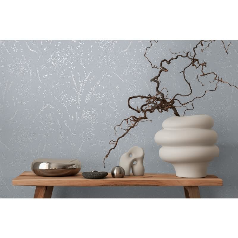 Florale Mustertapete Blau Grau – Vliestapete mit Gräser Motiv – Strukturtapete dezent AS-Creation (397663)