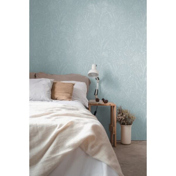 Florale Mustertapete Hellblau Grau – Vliestapete mit Gräserstruktur – Struktur Tapete dezent AS-Creation (397664)