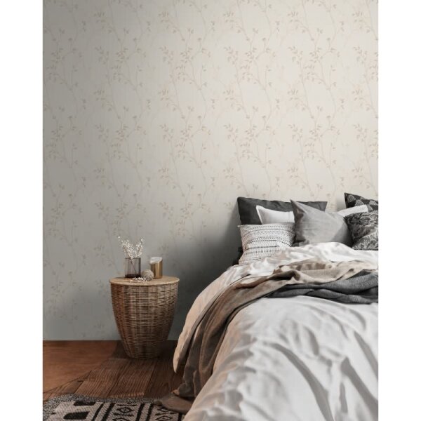 Pflanzen-Tapete Beige Creme – Vliestapete mit Zweigen – Florale Mustertapete natürlich AS-Creation (397671)