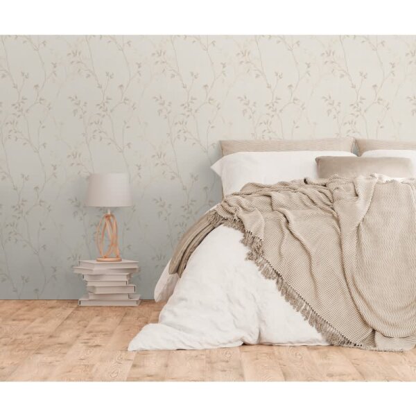 Pflanzen-Tapete Beige Creme – Vliestapete mit Zweigen – Florale Mustertapete natürlich AS-Creation (397671)