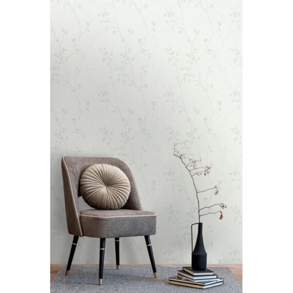 Pflanzen-Tapete Hellgrau Weißgrün – Vlies Tapete mit Zweigen – Florale Muster Tapete dezent AS-Creation (397673)