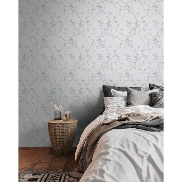 Pflanzen-Tapete Grau Anthrazit – Vliestapete mit Zweigen – Florale Mustertapete modern AS-Creation (397674)