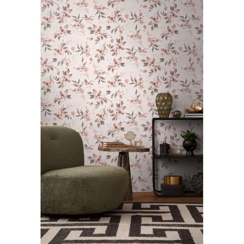 Florale Aquarell-Tapete Rosa Braun – Vlies Tapete mit Blättern – Romantische Muster Tapete AS-Creation (397681)