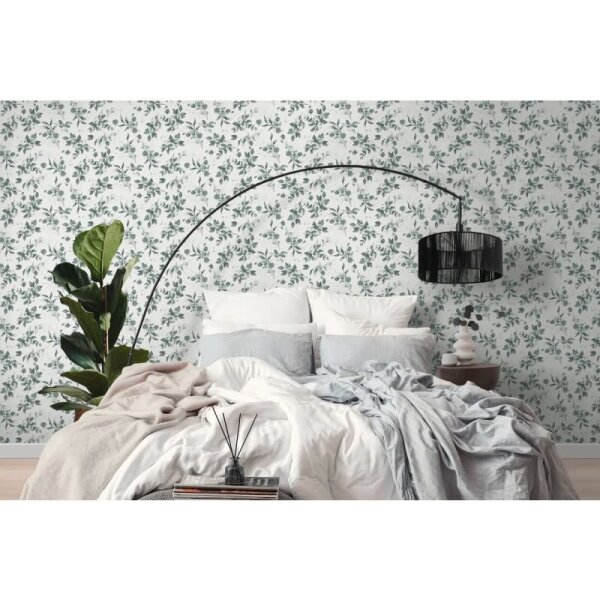 Florale Aquarell-Tapete Weiß Grün Silber – Vliestapete mit Blättern – Natürliche Mustertapete AS-Creation (397682)