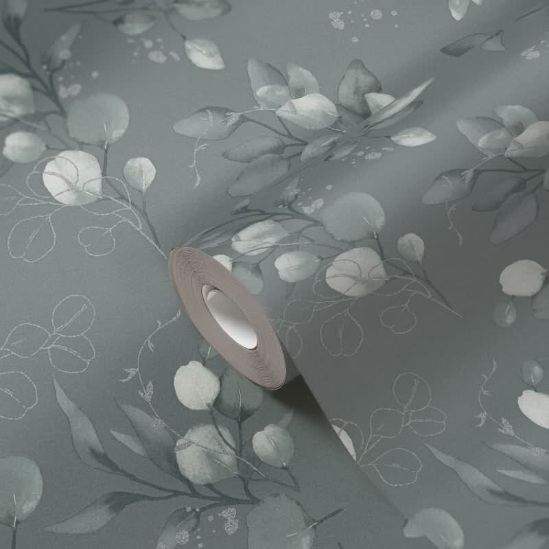 Florale Aquarell-Tapete Dunkelgrün Silber – Vliestapete mit Blättern – Elegante Mustertapete AS-Creation (397683)