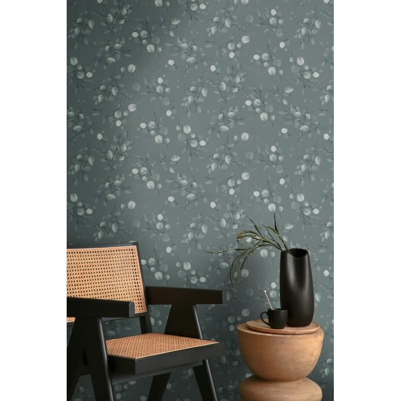 Florale Aquarell-Tapete Dunkelgrün Silber – Vliestapete mit Blättern – Elegante Mustertapete AS-Creation (397683)