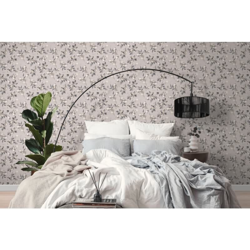 Florale Aquarell-Tapete Taupe Beige Grau – Vliestapete mit Blättern – Natürliche Mustertapete AS-Creation (397684)