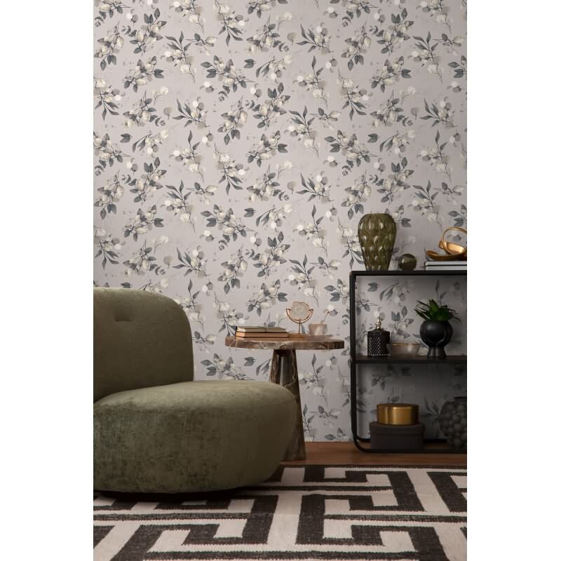 Florale Aquarell-Tapete Taupe Beige Grau – Vliestapete mit Blättern – Natürliche Mustertapete AS-Creation (397684)