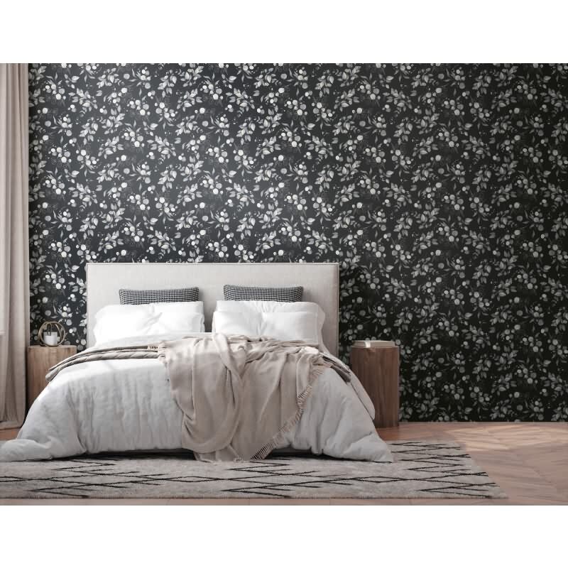 Florale Aquarell-Tapete Schwarz Grau Silber – Vliestapete mit Blättern – Elegante Mustertapete AS-Creation (397685)