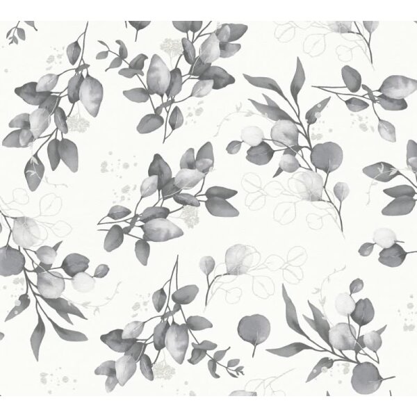 Florale Aquarell-Tapete Weiß Grau Silber – Vliestapete mit Blättern – Edle Mustertapete AS-Creation (397686)