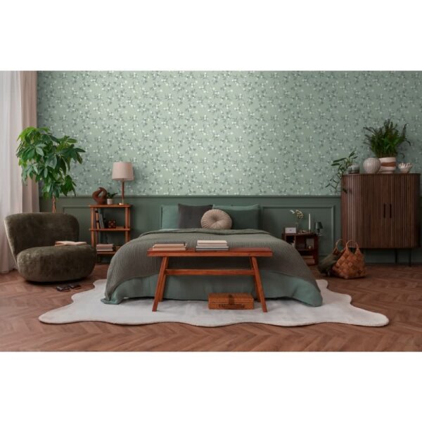 Florale Aquarell-Tapete Salbeigrün Silber Grau – Vliestapete mit Blättern – Natürliche Mustertapete AS-Creation (397687)