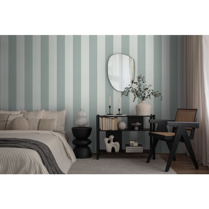 Streifentapete Grün Hellgrün – Vlies Tapete mit Leinenstruktur modern AS-Creation (397911)