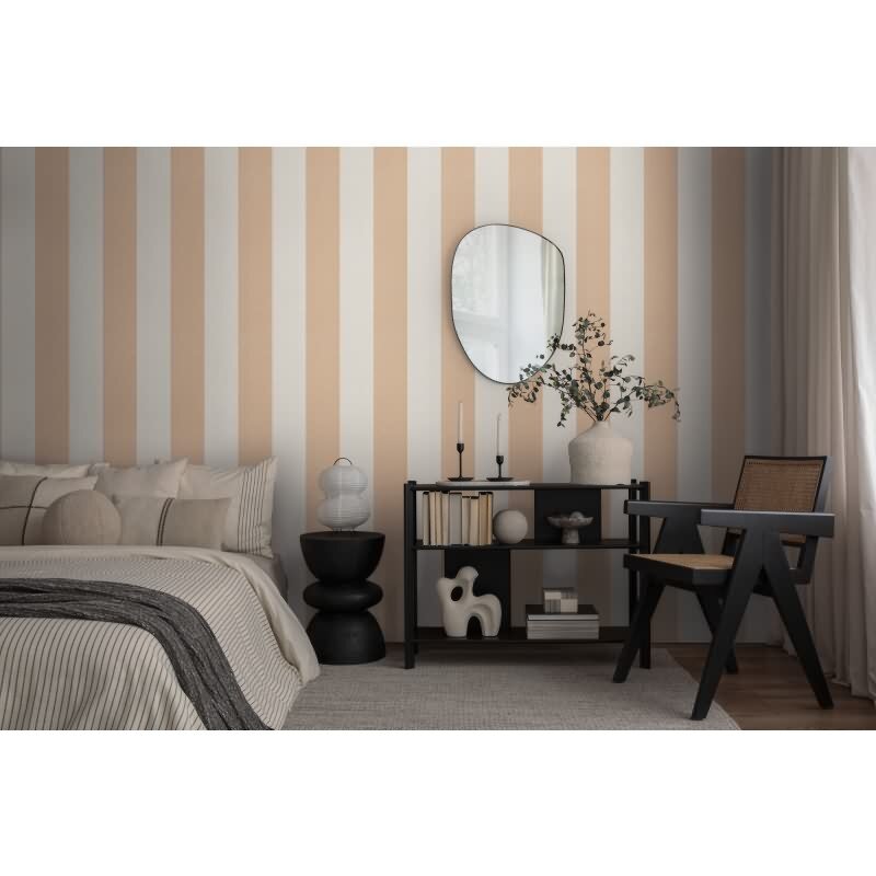 Streifen Tapete Beige Weiß – Vliestapete mit Leinen Struktur natürlich modern AS-Creation (397942)