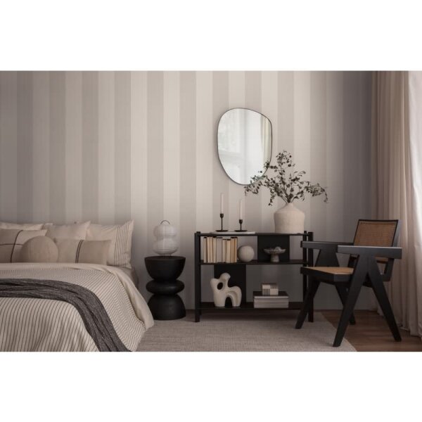 Streifentapete Beige Creme Grau – Vlies Tapete mit Leinenstruktur modern dezent AS-Creation (397973)