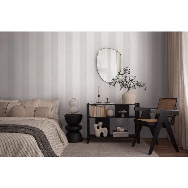 Streifen Tapete Grau Hellgrau Weiß – Vlies Tapete mit Leinen Struktur modern elegant AS-Creation (397980)