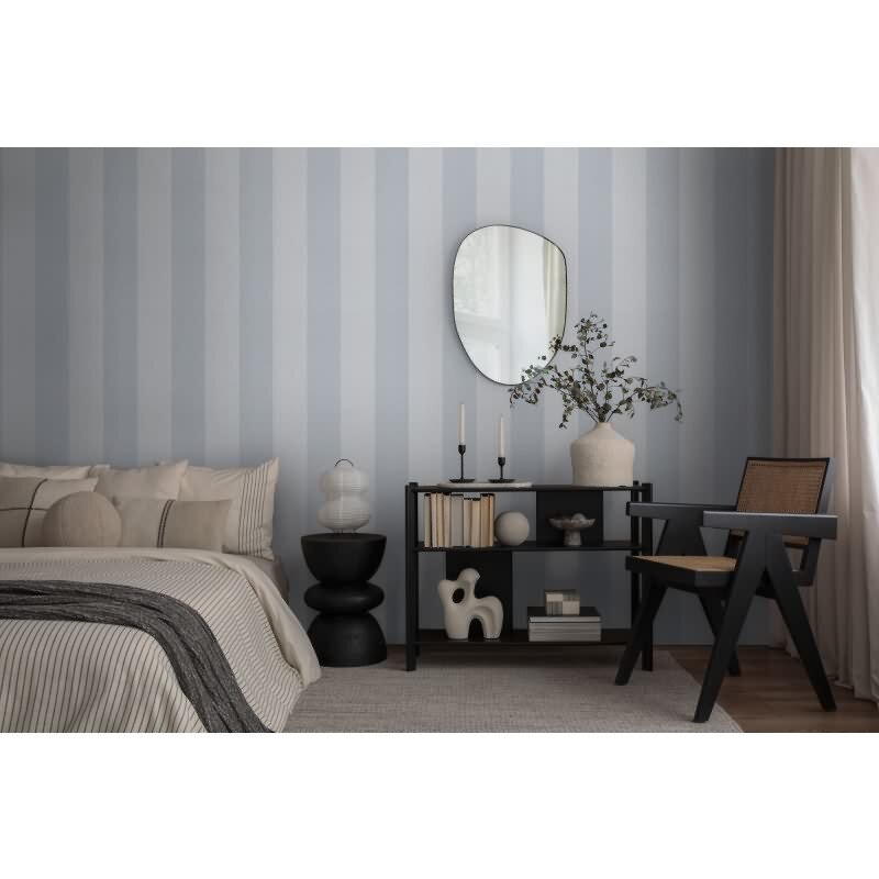 Streifentapete Blau Grau – Vlies Tapete mit Leinenstruktur modern dezent AS-Creation (397997)
