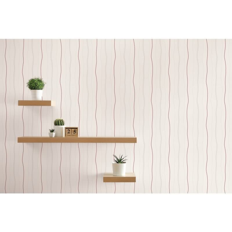 Streifentapete Wellenlinien Weiß Rot – Moderne Vliestapete mit Linienmuster – Design Tapete AS-Creation (249531)