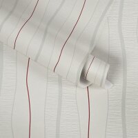 Streifentapete Wellenlinien Wei&szlig; Rot &ndash;...