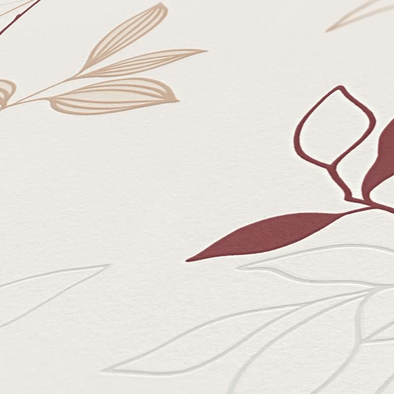 Florale Mustertapete Weiß Beige Rot – Vliestapete mit Blätterranken – Natürliches Design AS-Creation (249739)