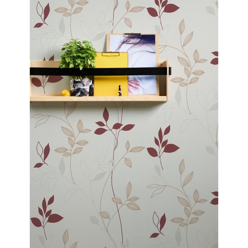 Florale Mustertapete Weiß Beige Rot – Vliestapete mit Blätterranken – Natürliches Design AS-Creation (249739)