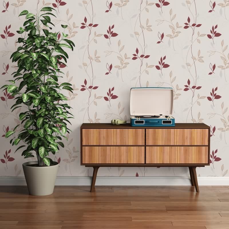 Florale Mustertapete Weiß Beige Rot – Vliestapete mit Blätterranken – Natürliches Design AS-Creation (249739)