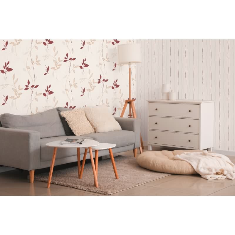 Florale Mustertapete Weiß Beige Rot – Vliestapete mit Blätterranken – Natürliches Design AS-Creation (249739)