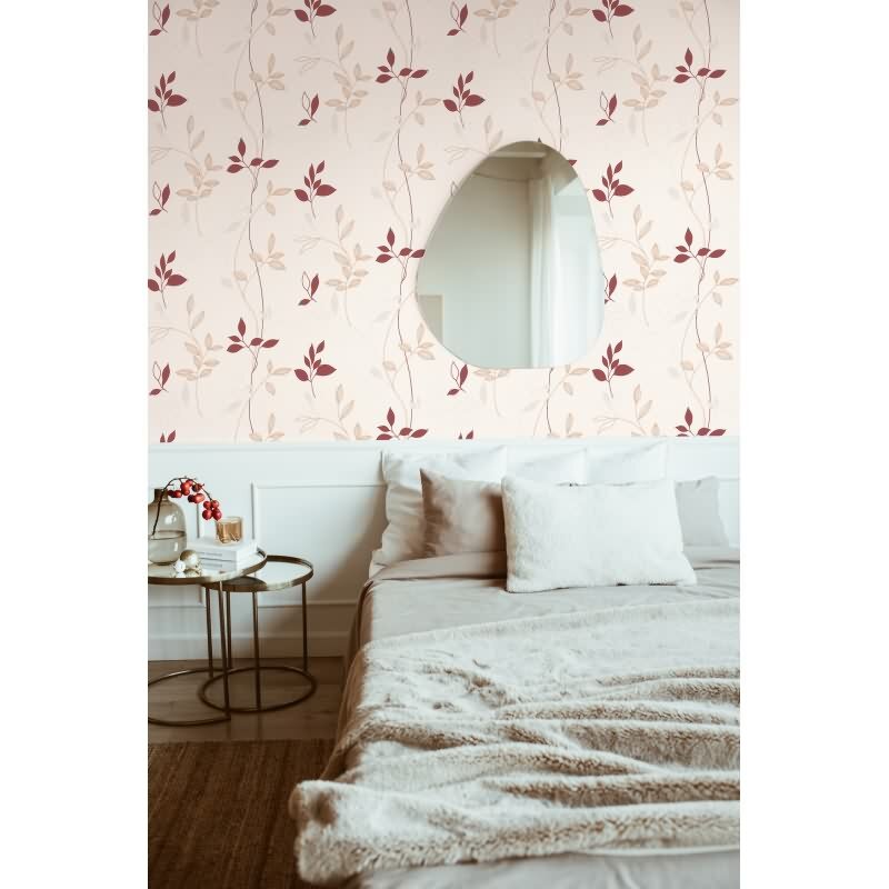 Florale Mustertapete Weiß Beige Rot – Vliestapete mit Blätterranken – Natürliches Design AS-Creation (249739)