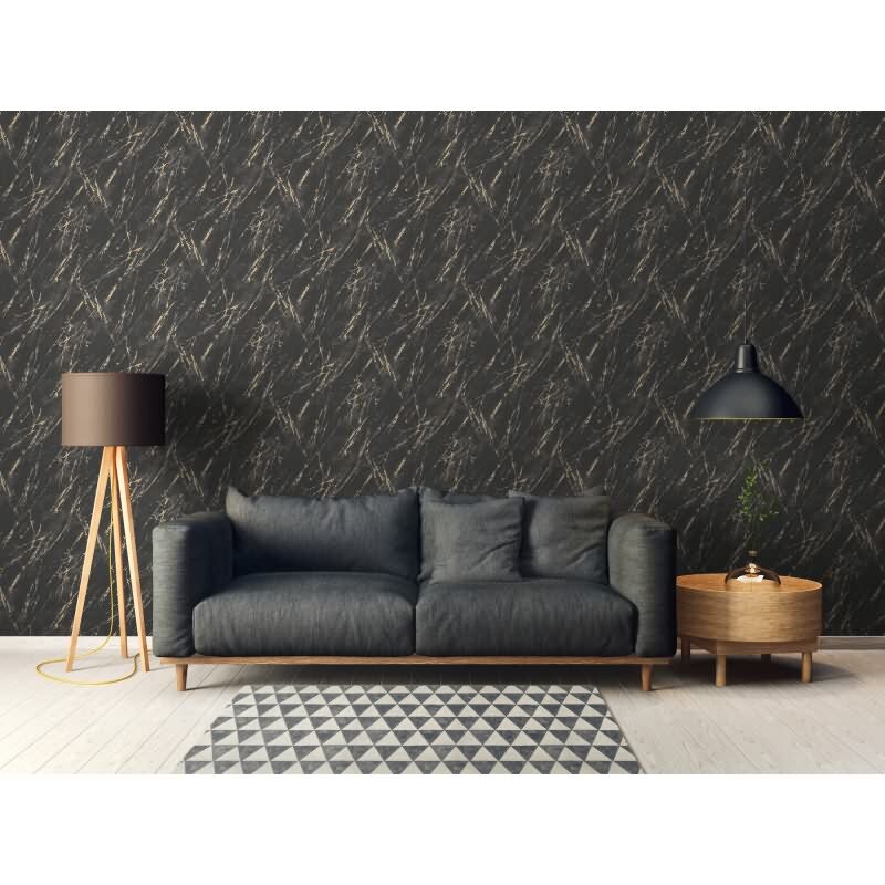 Marmoroptik-Tapete Schwarz Gold – Vliestapete mit Glanz – Luxuriöser Steinlook modern AS-Creation (393362)