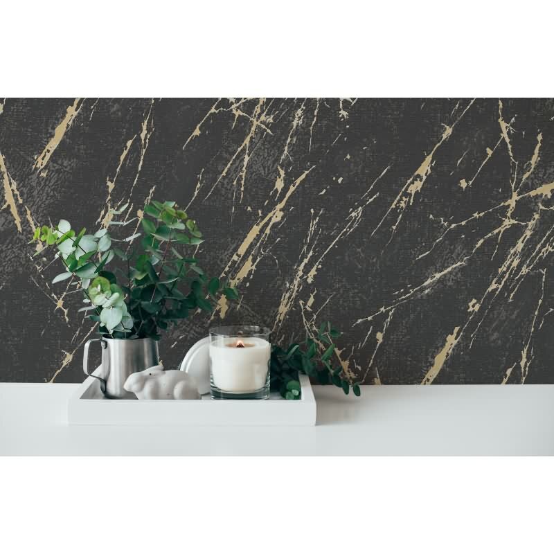 Marmoroptik-Tapete Schwarz Gold – Vliestapete mit Glanz – Luxuriöser Steinlook modern AS-Creation (393362)