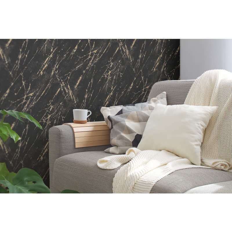 Marmoroptik-Tapete Schwarz Gold – Vliestapete mit Glanz – Luxuriöser Steinlook modern AS-Creation (393362)