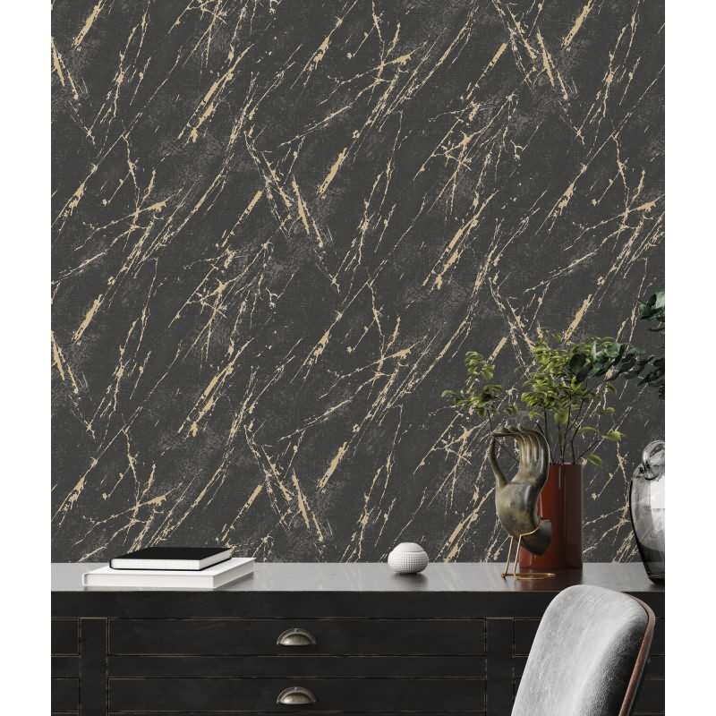 Marmoroptik-Tapete Schwarz Gold – Vliestapete mit Glanz – Luxuriöser Steinlook modern AS-Creation (393362)