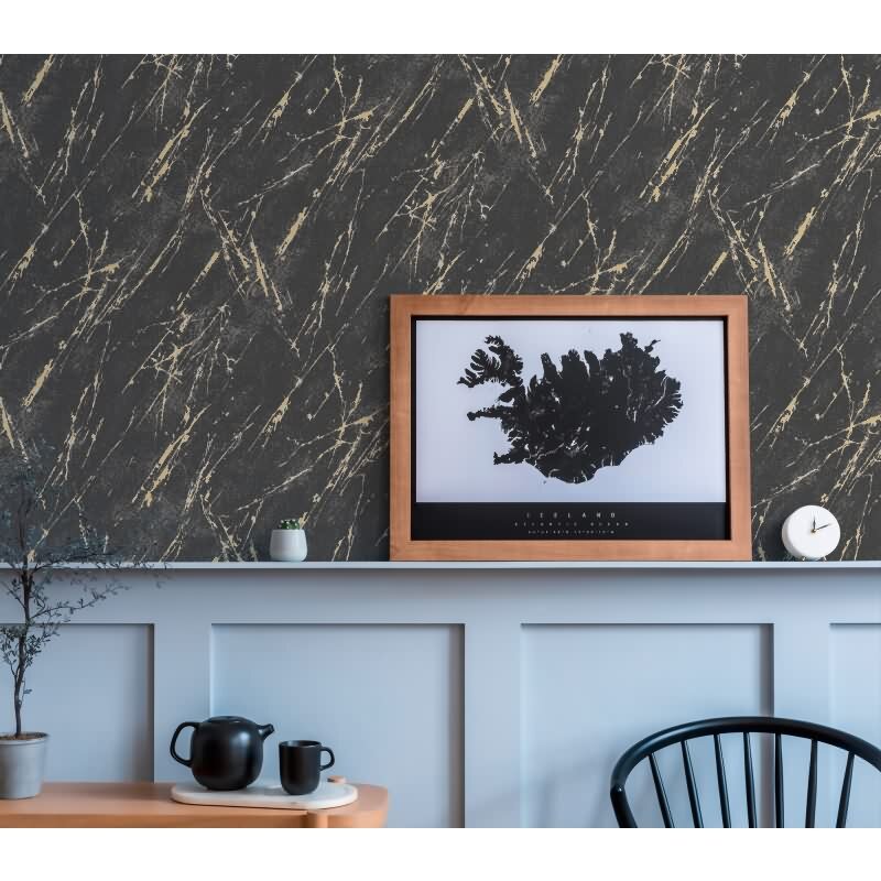 Marmoroptik-Tapete Schwarz Gold – Vliestapete mit Glanz – Luxuriöser Steinlook modern AS-Creation (393362)