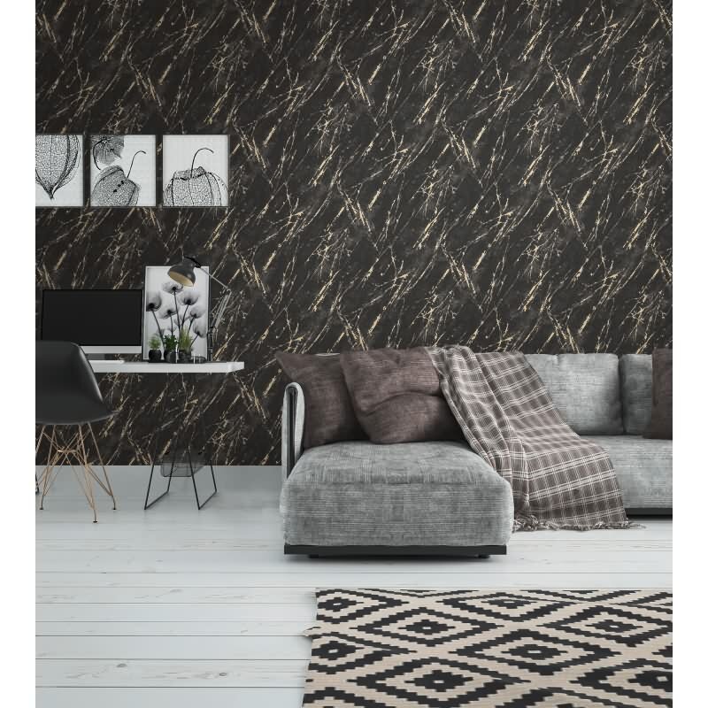 Marmoroptik-Tapete Schwarz Gold – Vliestapete mit Glanz – Luxuriöser Steinlook modern AS-Creation (393362)