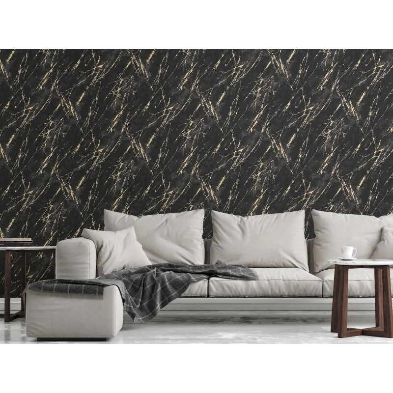 Marmoroptik-Tapete Schwarz Gold – Vliestapete mit Glanz – Luxuriöser Steinlook modern AS-Creation (393362)