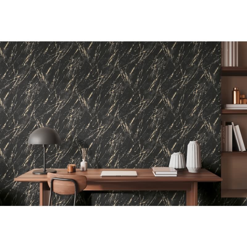 Marmoroptik-Tapete Schwarz Gold – Vliestapete mit Glanz – Luxuriöser Steinlook modern AS-Creation (393362)