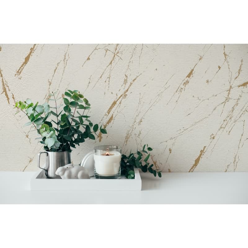 Marmoroptik-Tapete Creme Gold – Vliestapete mit Glanz – Warmer Steinlook edel AS-Creation (393364)