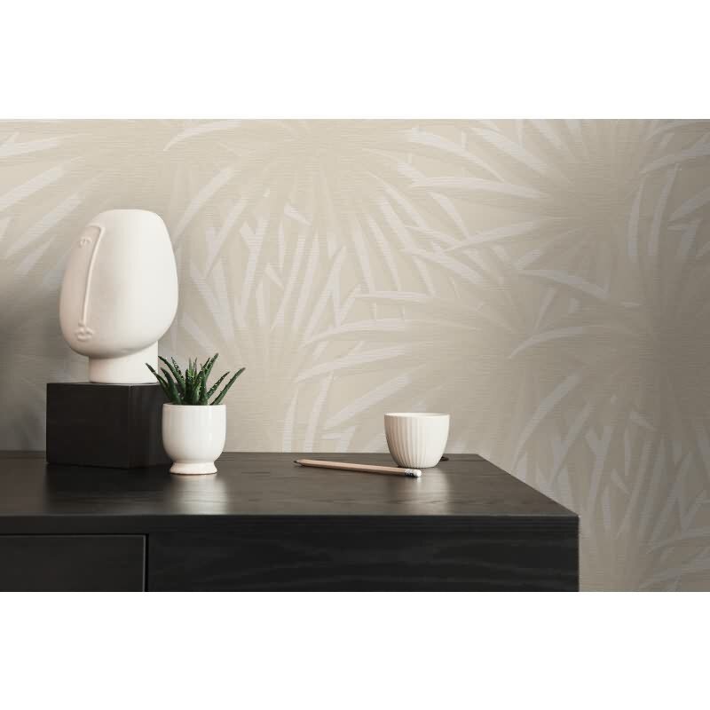 Dschungel-Tapete Beige Creme – Vliestapete mit Palmenblättern – Tropisches Muster matt AS-Creation (393382)
