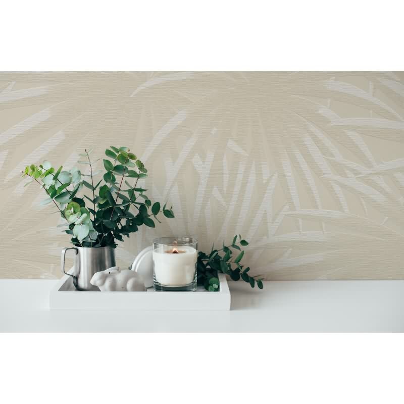 Dschungel-Tapete Beige Creme – Vliestapete mit Palmenblättern – Tropisches Muster matt AS-Creation (393382)
