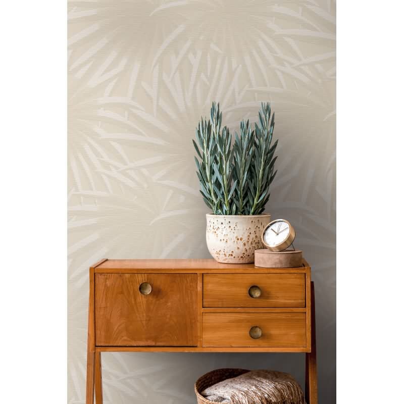 Dschungel-Tapete Beige Creme – Vliestapete mit Palmenblättern – Tropisches Muster matt AS-Creation (393382)