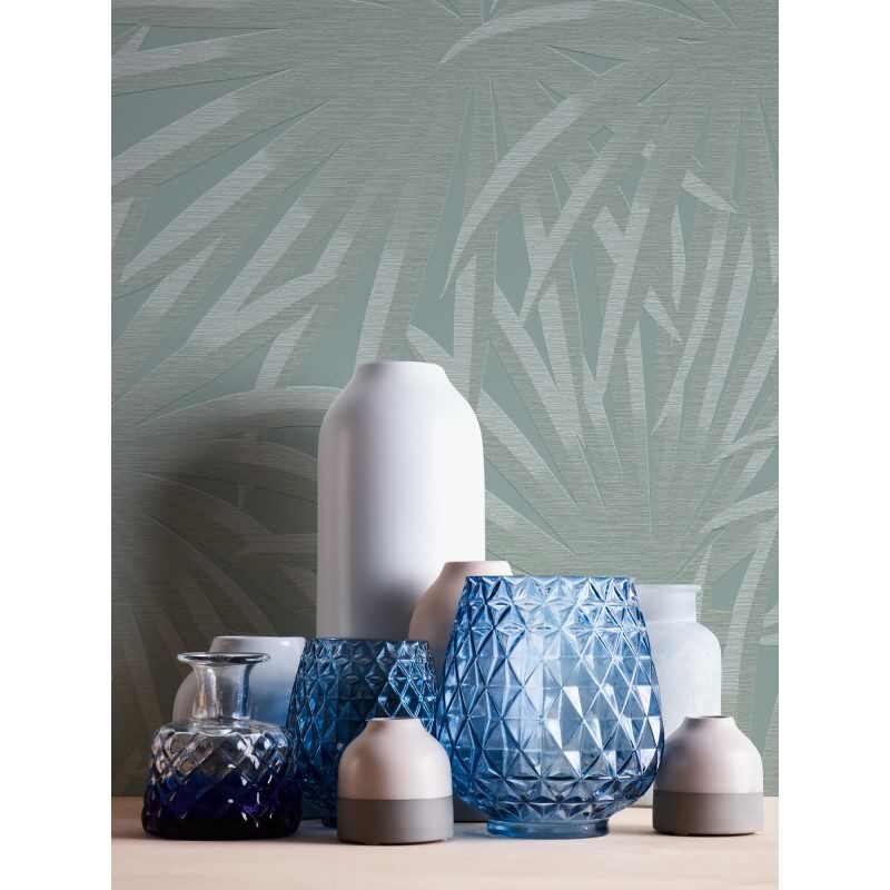 Tapete in Dschungeloptik Mintgrün – Vliestapete mit Palmenblättern – Tropisches Muster matt AS-Creation (393384)