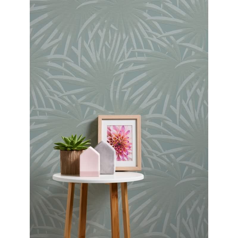 Tapete in Dschungeloptik Mintgrün – Vliestapete mit Palmenblättern – Tropisches Muster matt AS-Creation (393384)